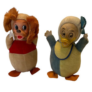 Vintage Gund Rubber Face Baby Rattle Plush Disney Lady & the Tramp Donald Duck‎